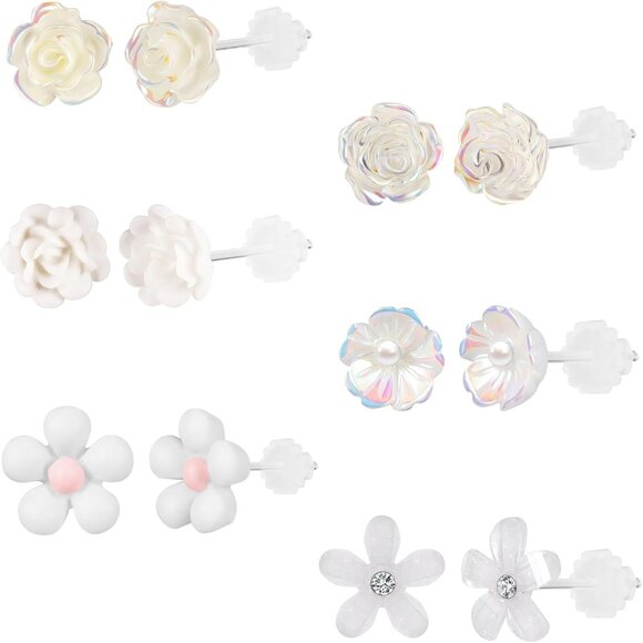 Jewelry - 6 Pairs Plastic Glow Earrings - Stud, Bow Designs for Women